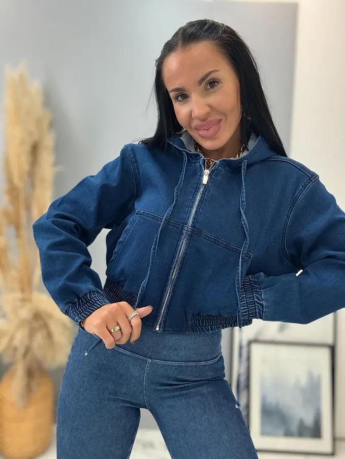 Denim bomber kabát s kapucňou ZEINA