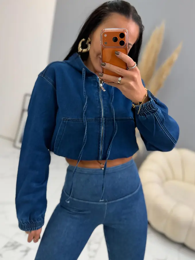 Denim bomber kabát s kapucňou ZEINA