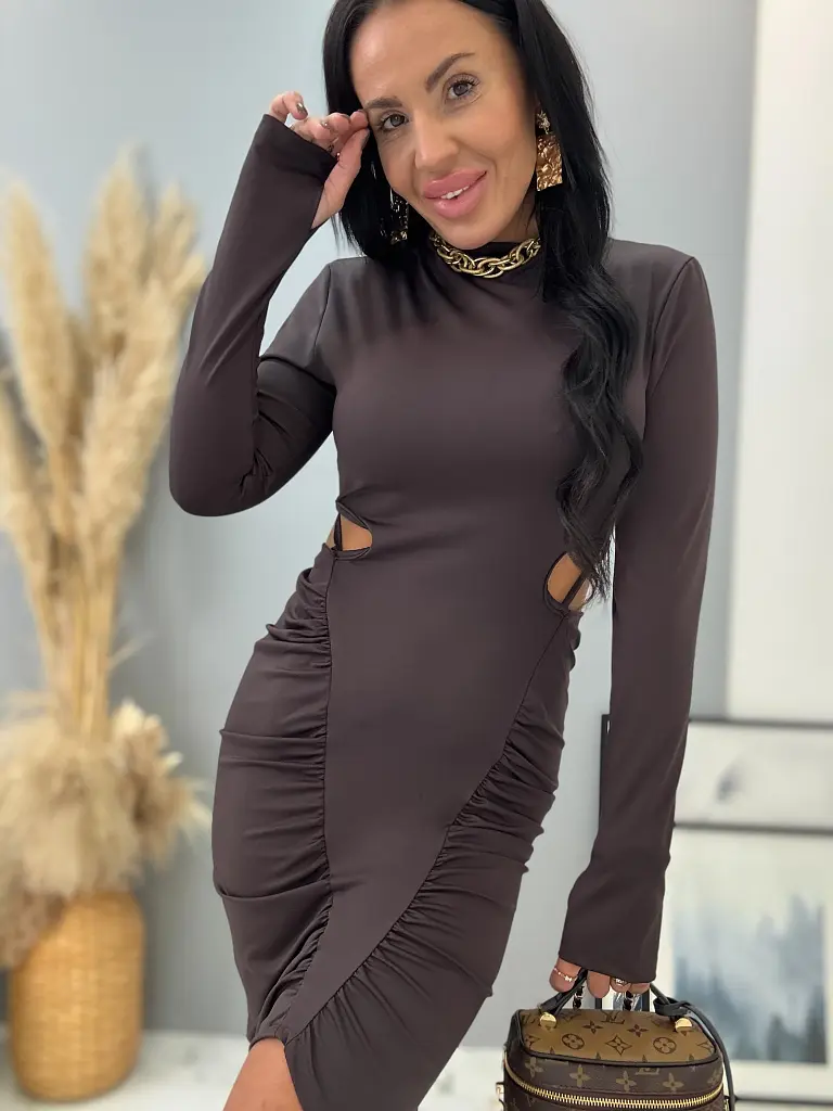 Hnedé šaty s odhaleným chrbtom KATHEA