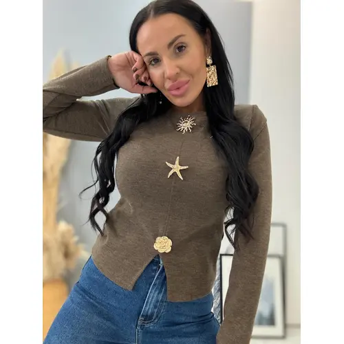 Pulóver so zlatou ozdobou KARMELA veľkosť: one size Pulóver so zlatou ozdobou KARMELA veľkosť: one size