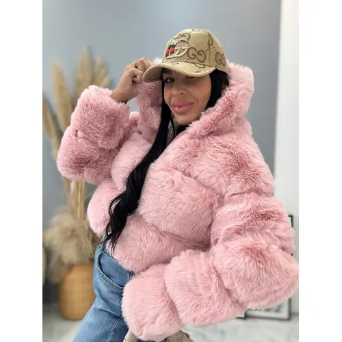 Koženková kožušinová bunda s kapucňou GIANNA veľkosť: S/M