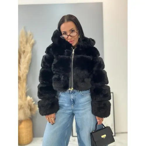 Koženková kožušinová bunda s kapucňou GIANNA+ veľkosť: S/M