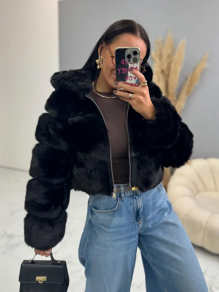 Koženková kožušinová bunda s kapucňou GIANNA+ - next