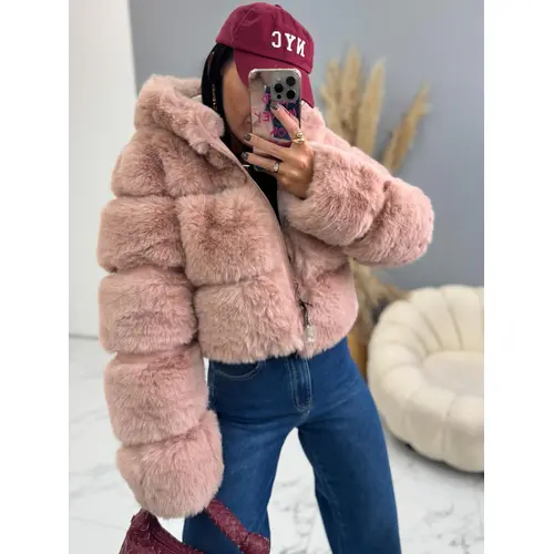 Koženková kožušinová bunda s kapucňou GIANNA+ veľkosť: M/L