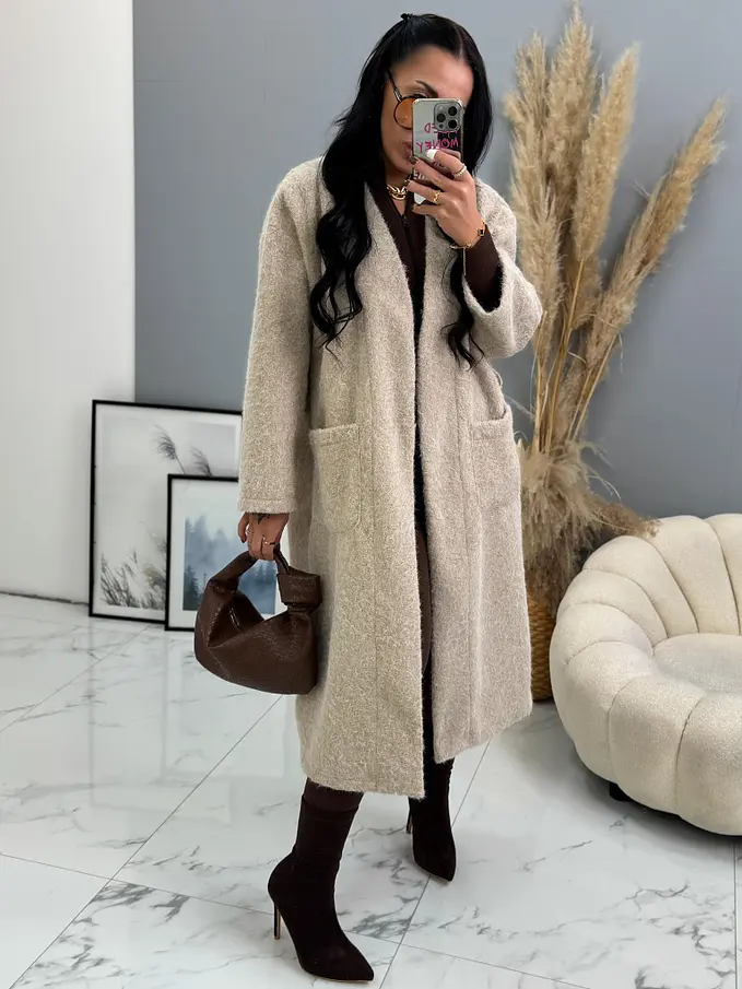 Uzlíkový kabát s otvoreným strihom a opaskom ELSE