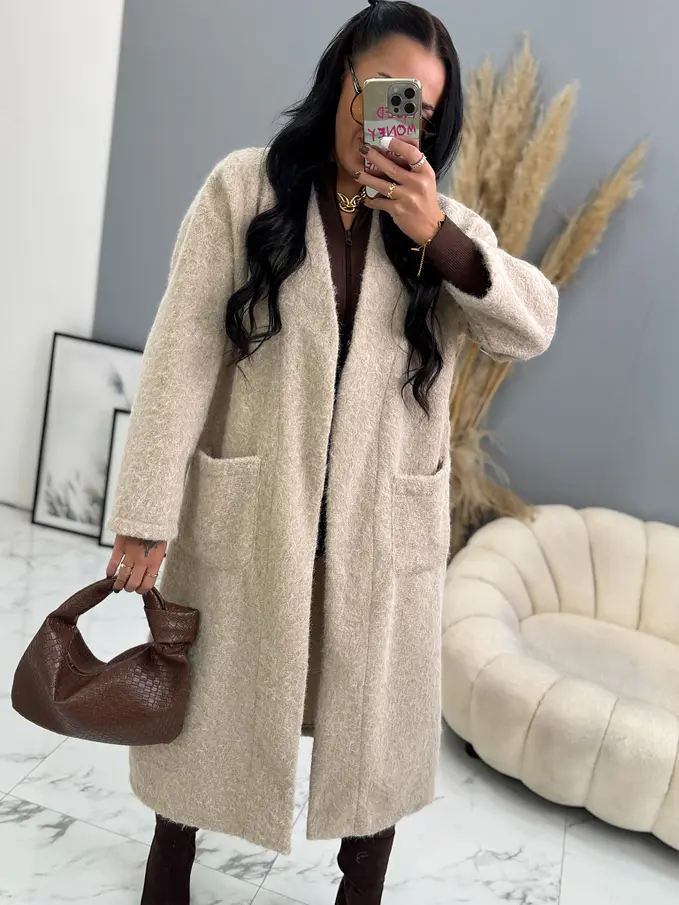 Uzlíkový kabát s otvoreným strihom a opaskom ELSE