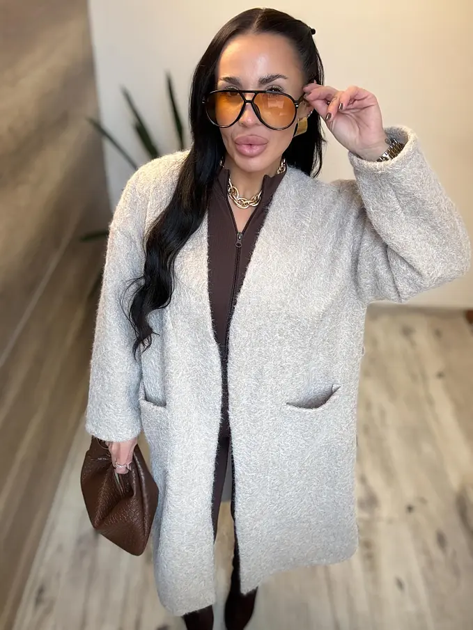 Uzlíkový kabát s otvoreným strihom a opaskom ELSE