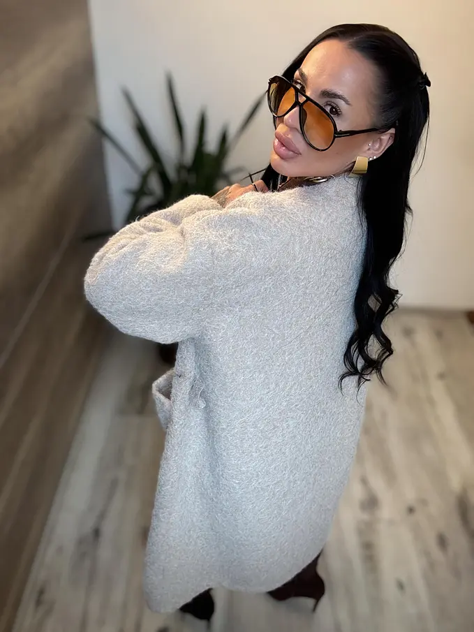 Uzlíkový kabát s otvoreným strihom a opaskom ELSE