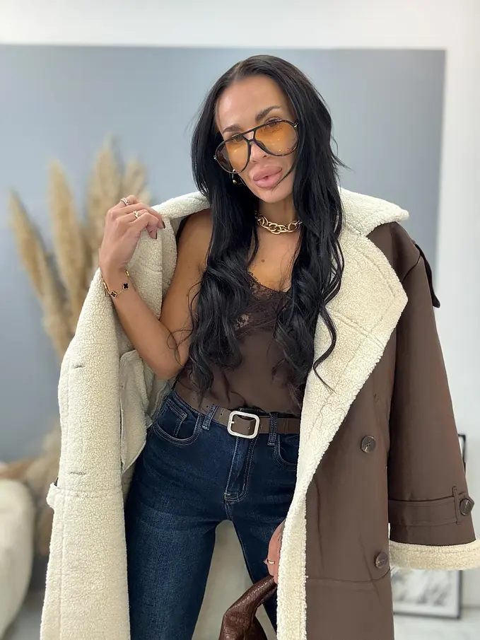 Dlhá kožená bunda s kožušinou HETIE