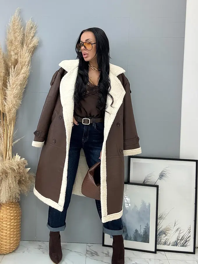Dlhá kožená bunda s kožušinou HETIE