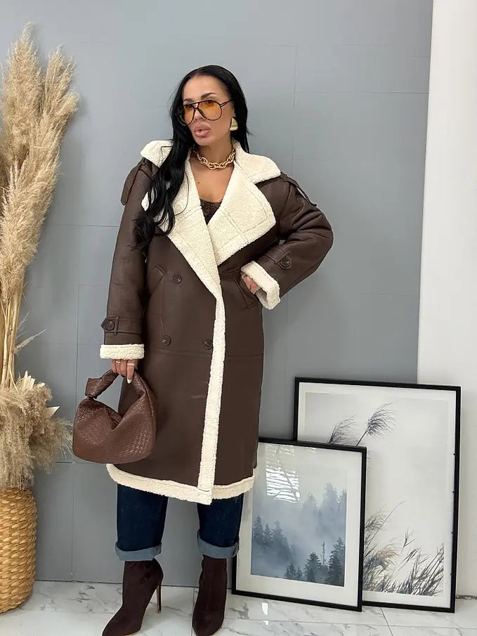 Dlhá kožená bunda s kožušinou HETIE