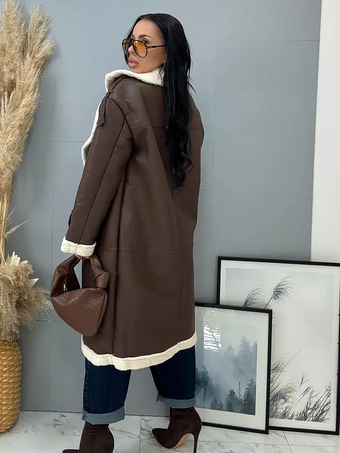 Dlhá kožená bunda s kožušinou HETIE