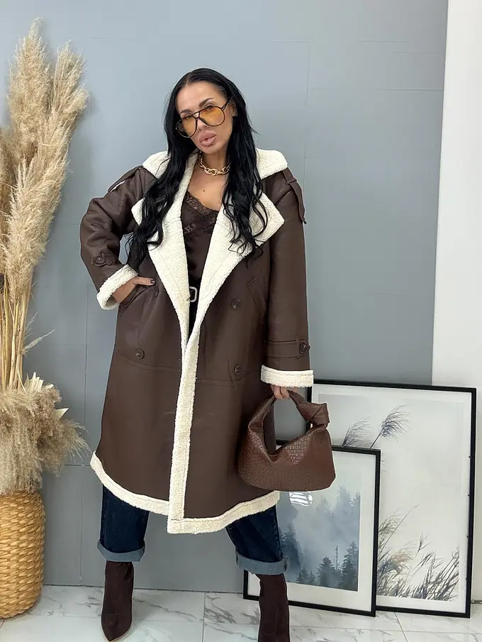 Dlhá kožená bunda s kožušinou HETIE