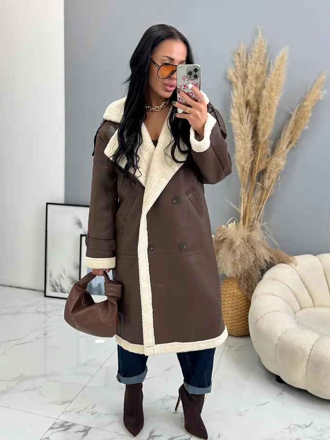 Dlhá kožená bunda s kožušinou HETIE