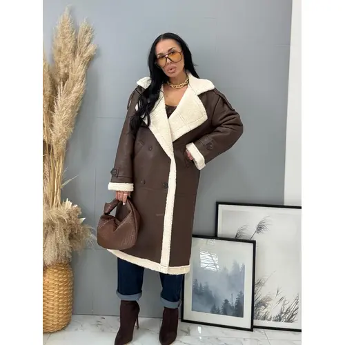 Dlhá kožená bunda s kožušinou HETIE veľkosť: S/M