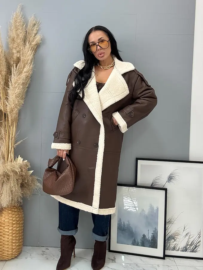 Dlhá kožená bunda s kožušinou HETIE