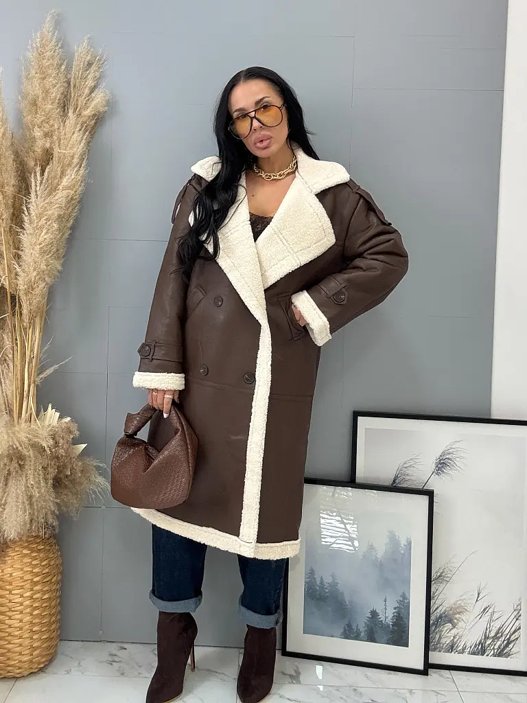 Dlhá kožená bunda s kožušinou HETIE