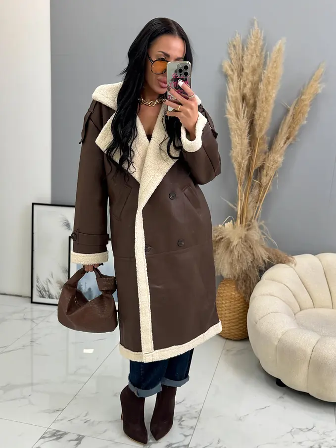 Dlhá kožená bunda s kožušinou HETIE