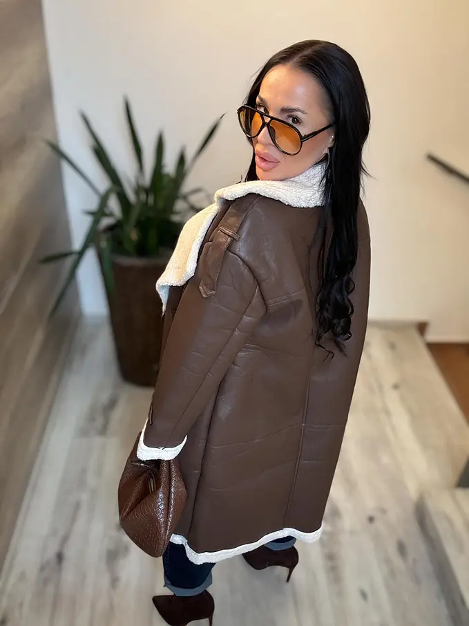 Dlhá kožená bunda s kožušinou HETIE