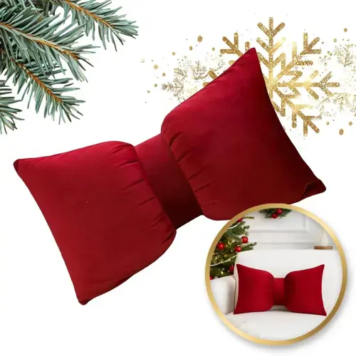 Zamatový dekoratívny vankúš s červenou mašľou veľkosť: one size farba: red