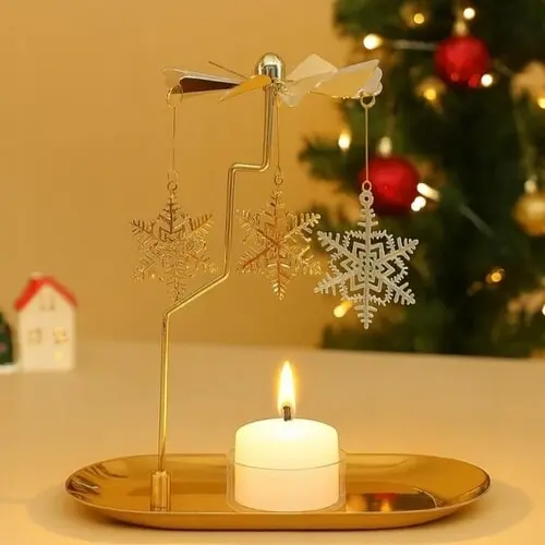 Vianočný rotačný svietnik - snehovými vločkami farba: gold
