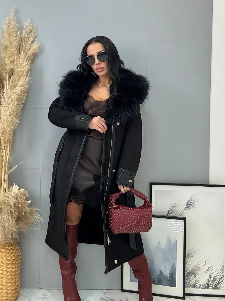 Kombinovaná bunda s kožušinou a opaskom CARELA - next