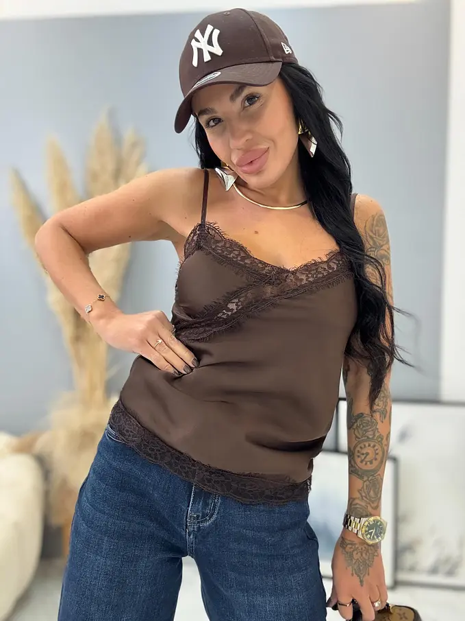 Saténový top s čipkou DAYANA