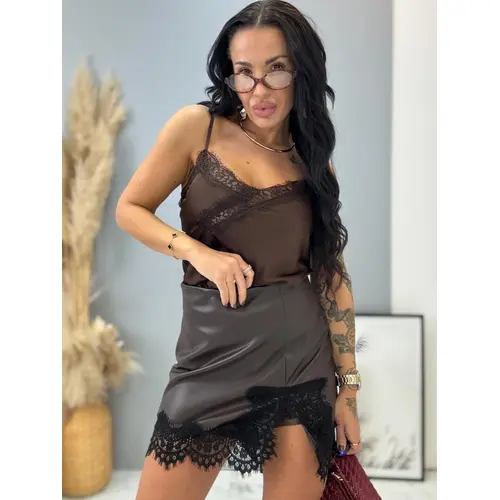 Hnedá koženková sukňa s čipkou ARTEMIS veľkosť: M