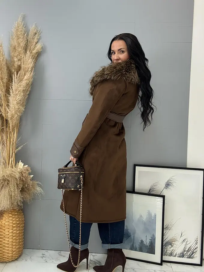 Kombinovaná bunda s kožušinou a opaskom CARELA