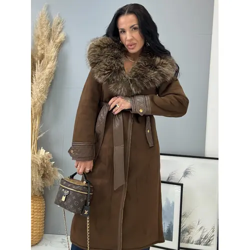 Kombinovaná bunda s kožušinou a opaskom CARELA veľkosť: L