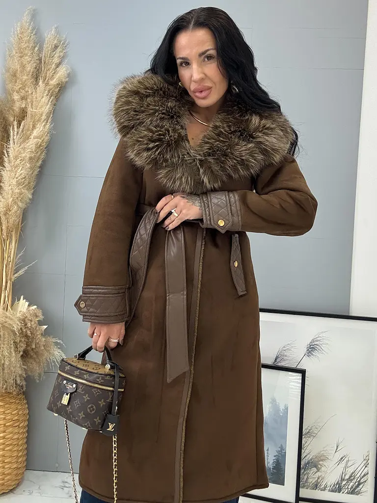 Kombinovaná bunda s kožušinou a opaskom CARELA