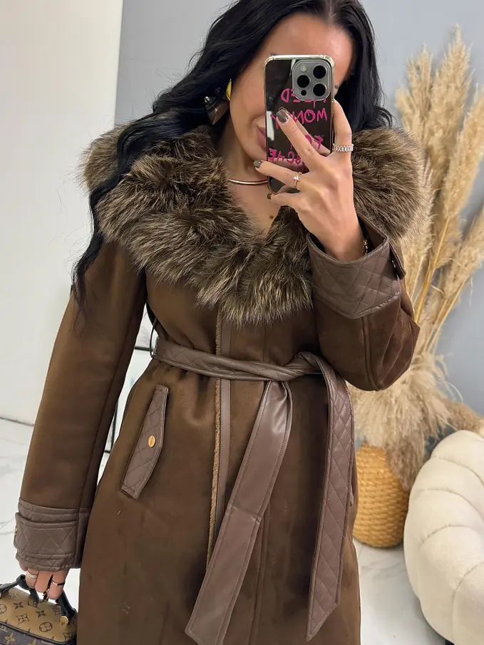 Kombinovaná bunda s kožušinou a opaskom CARELA