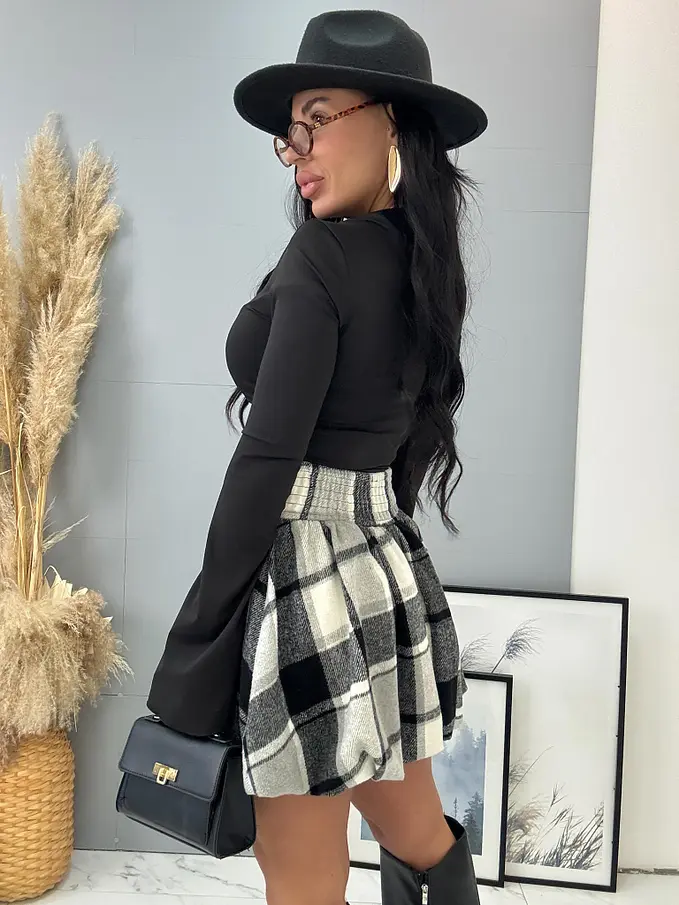 Károvaná balónová sukňa s gumeným pásom DASHNA+