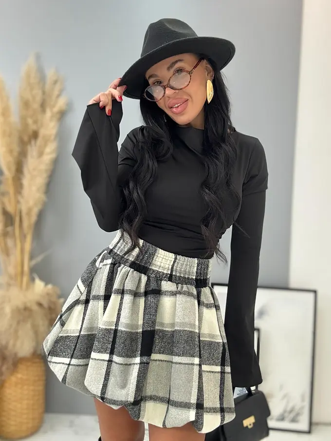 Károvaná balónová sukňa s gumeným pásom DASHNA+