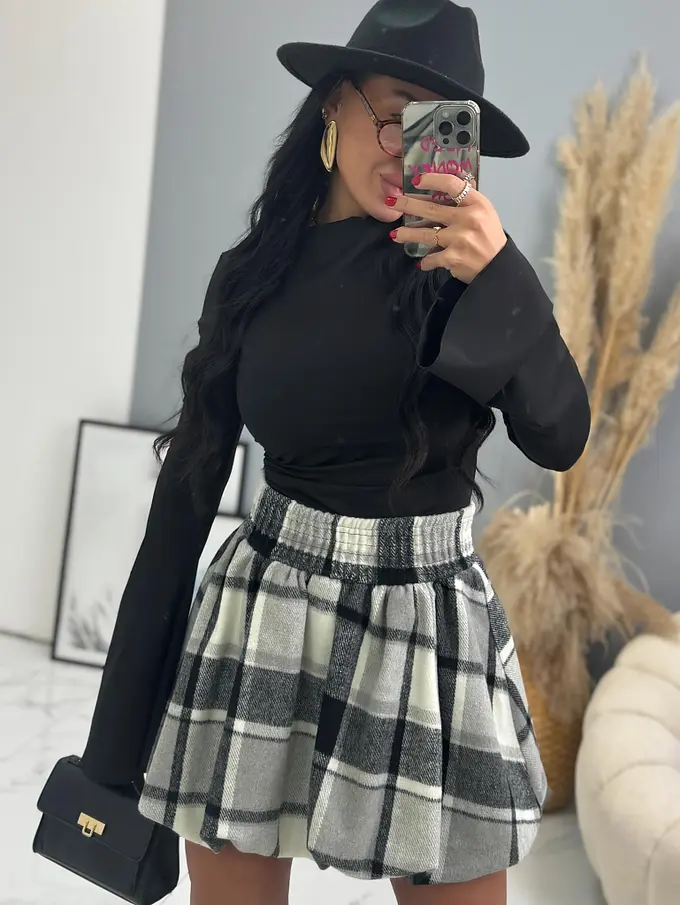 Károvaná balónová sukňa s gumeným pásom DASHNA+