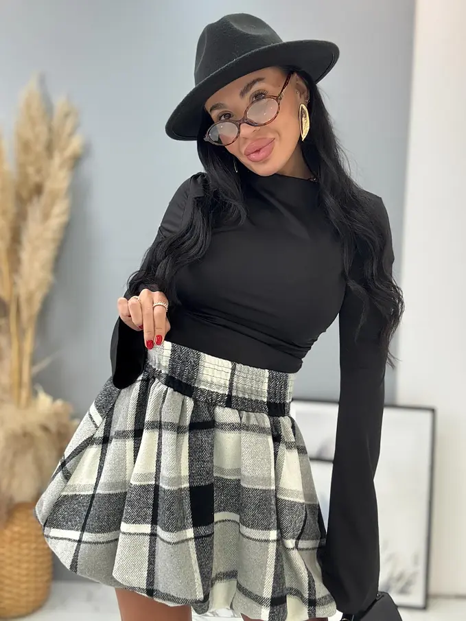 Károvaná balónová sukňa s gumeným pásom DASHNA+