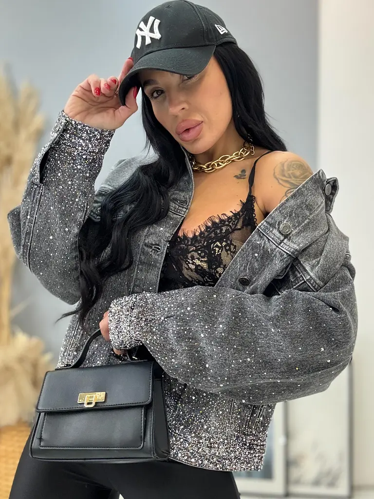 Dámska denim bunda s kamienkami SHELBY