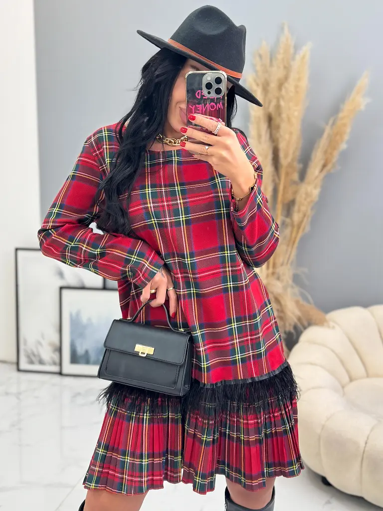 Kárované šaty zdobené pierkami CLORA+ - next