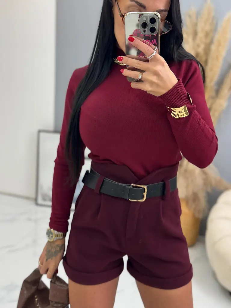 Bordové hrubé šortky s opaskom KALISA