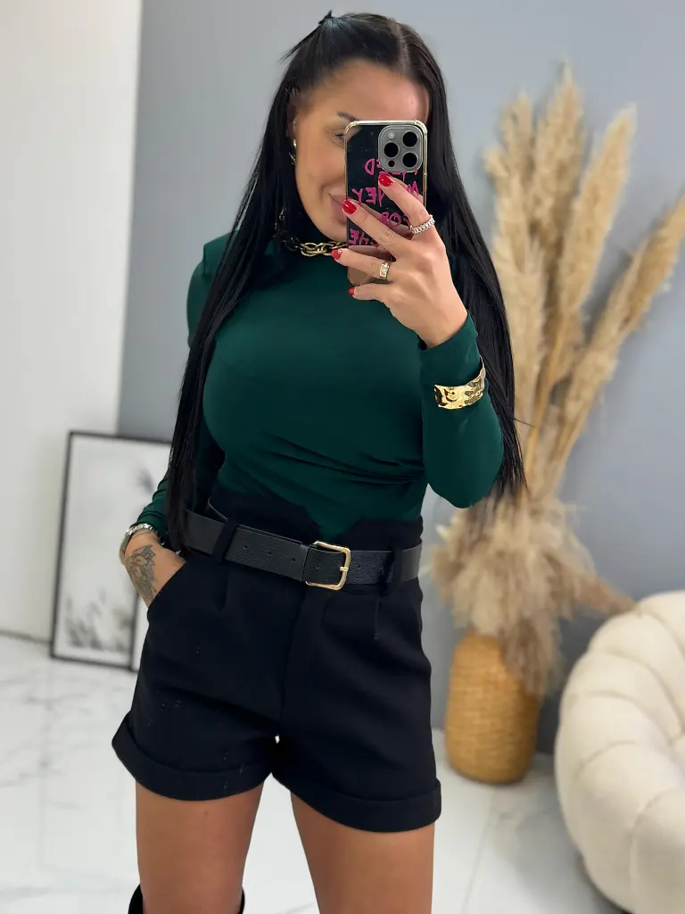 Čierne hrubé šortky s opaskom KALISA