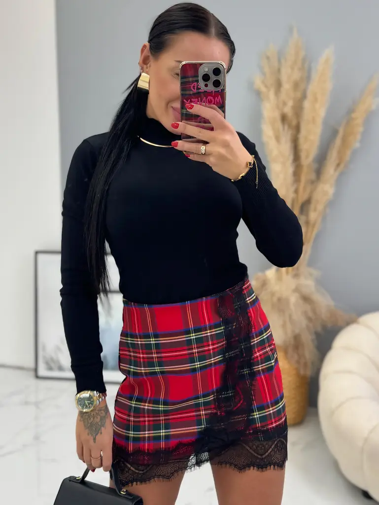 Károvaná sukňa s čipkou ELEEN