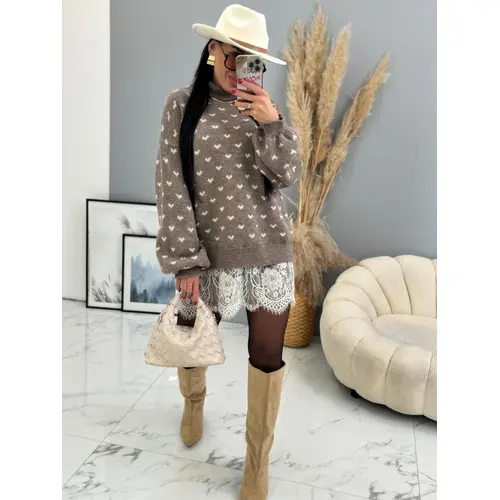 Pletený rolákový pulóver s čipkou FLETA veľkosť: one size