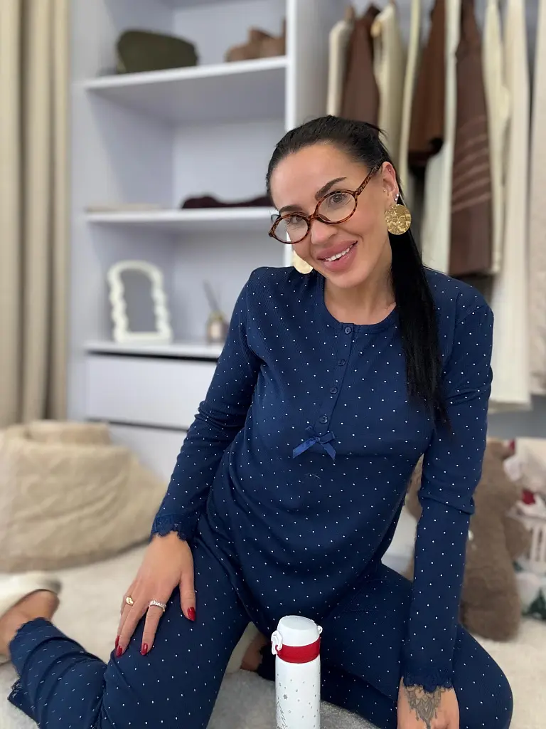 Rebrované pyžamo s čipkovým lemom AVILMA