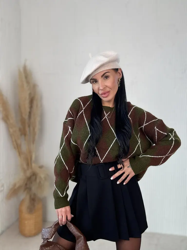 Pletený károvaný pulóver ADAVNA