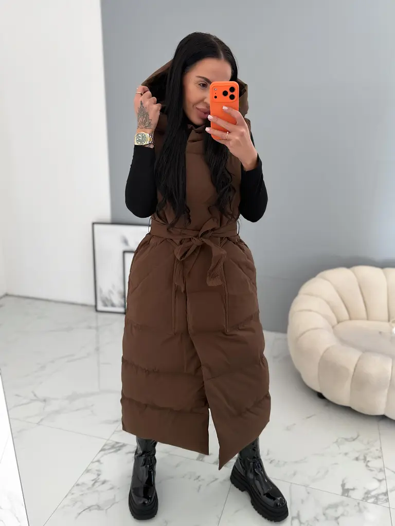 Dlhá vesta s kapucňou a opaskom SAVINA - next