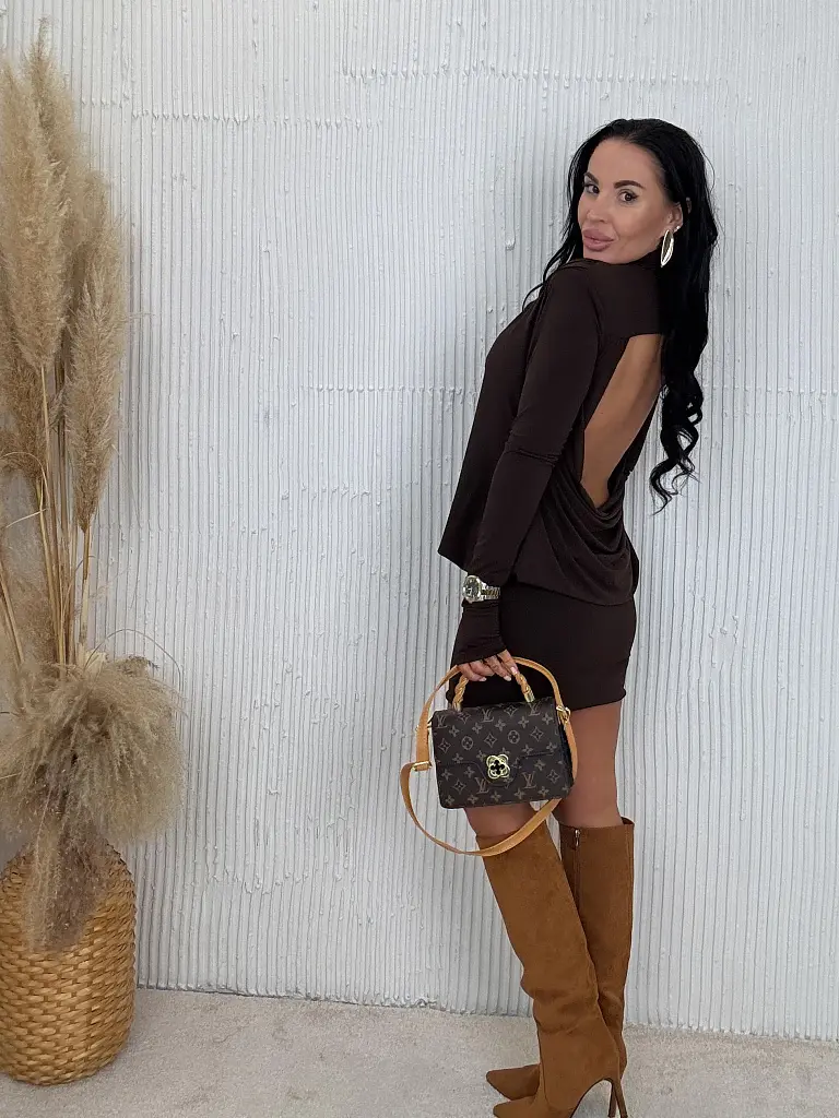 Hnedé šaty s odhaleným chrbtom JEANNE - next