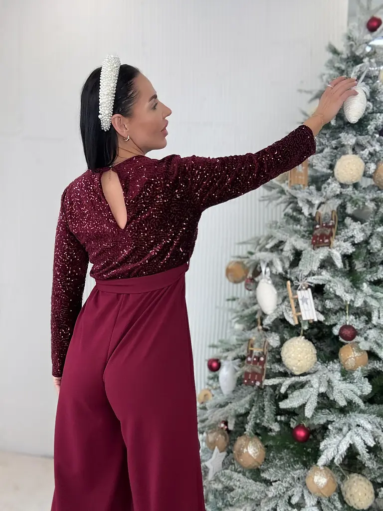 Elegantný overal zdobený flitrami s opaskom FABIOLA - next