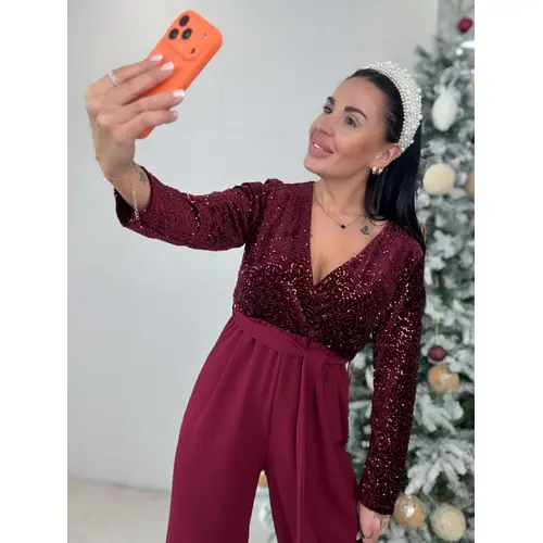 Elegantný overal zdobený flitrami s opaskom FABIOLA veľkosť: one size