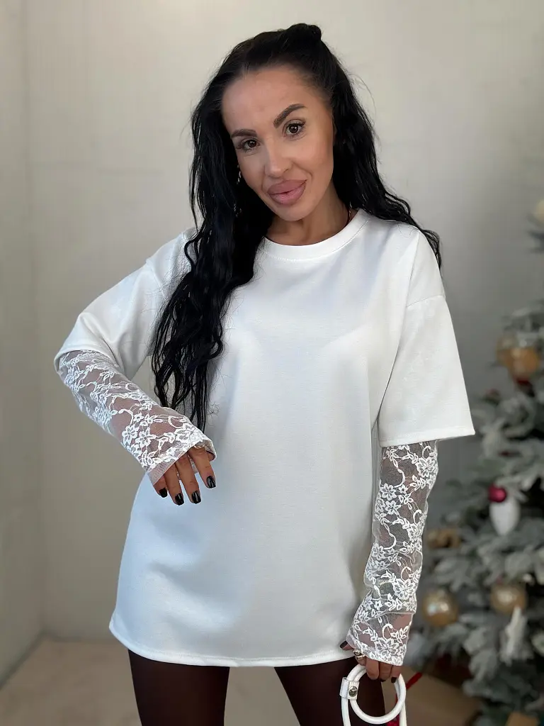 Biely pulóver s čipkou KATHIE - next