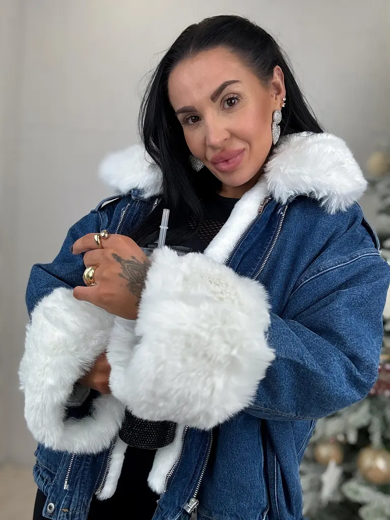 Oversized džínsová bunda s kožušinou ANGILA